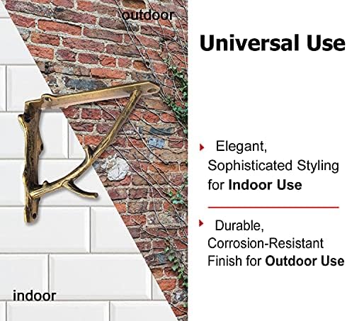 NACH Rustic Branch Gold Shelf Brackets 6 inch, Decorative Shelf Brackets for Wood Shelves, Shelving Brackets, Wall Shelf