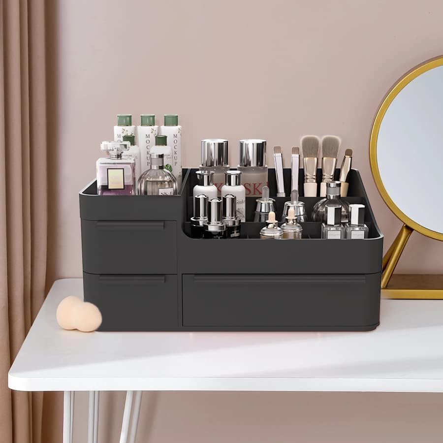 Makeup Organizer for Vanity, Bathroom Countertop Storage Display Boxes Case,Stackable Cosmetic Holder for Jewelry Hair A