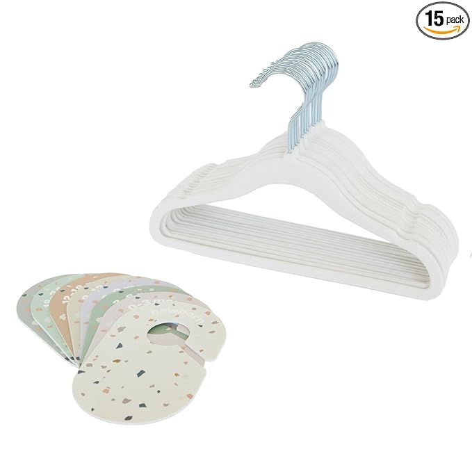 3 Sprouts Baby Closet Organizer Set, 15 Hangers, 8 Dividers, Cream/Terrazzo | 15 velvet hangers, 8 size dividers, Baby clothes closet dividers, Infant to toddler clothing, Matching nursery colors