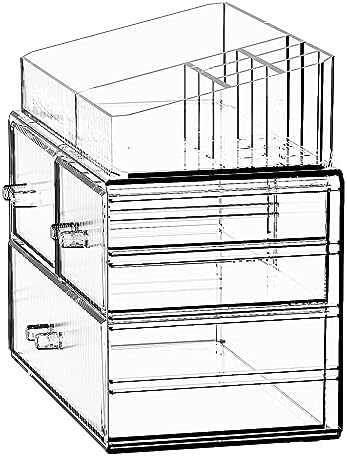 ZHIAI Stackable Cosmetic Organizer, Acrylic Cosmetic Organizer for Dresser, Vanity, Kitchen Cabinet, Bathroom, Under Sin