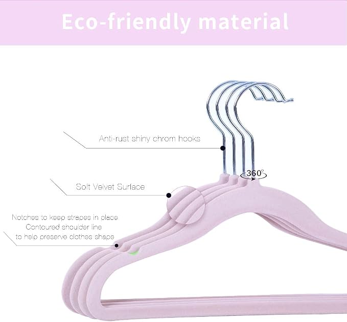 Kids Velvet Clothes Hangers, Non Slip Baby Hangers Pink (11.6" Inch - 40 Pack)