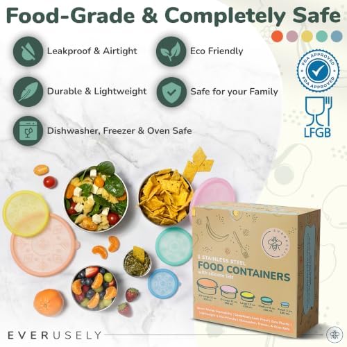 Stainless Steel Food Containers, Metal Lunch Boxes, Set of 5, Sorbet