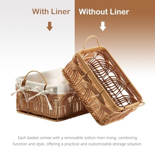 2PCS Plastic Wicker Storage Baskets Set Handmade Woven Boxes