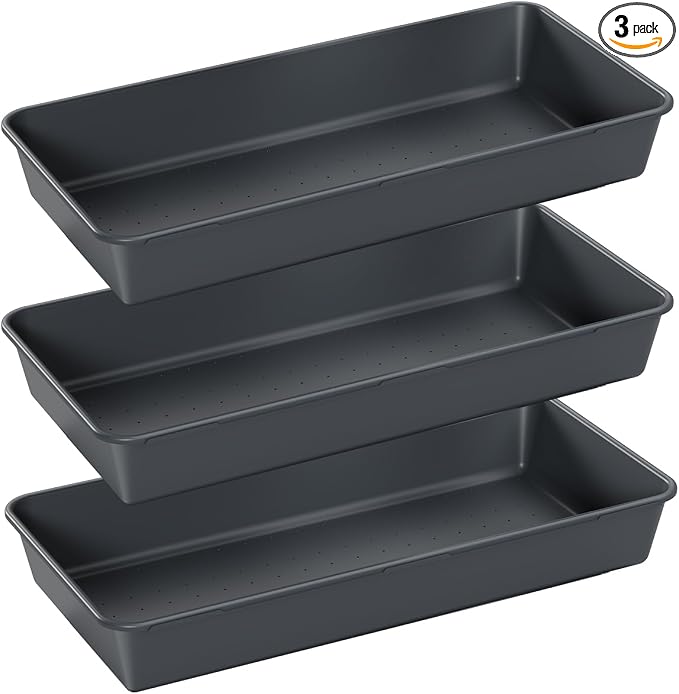 3PCS Large Plastic Drawer Organizer, 12" X 6" Desk Drawer Organizer and Storage Trays, Large-size Storage Bins, Organization and Storage Container for Makeup Vanity, Kitchen Utensil, Office, Bathroom