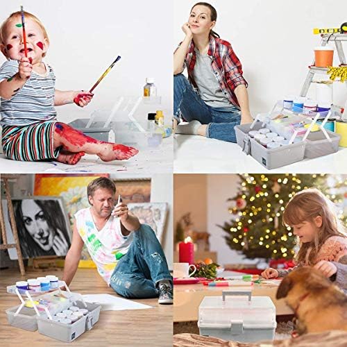 WEWLINE 3-Layers Plastic Portable Storage Box,Household Plastic Craft Supply Box with Handle,Multifunctional Storage Box