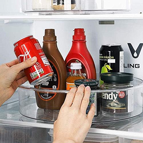 Slideep Plastic Round Lazy Susan Rotating Turntable Food Storage Container for Cabinet, Pantry, Refrigerator, Countertop