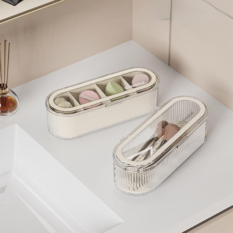 Makeup Brush Holder Organizer, Clear Acrylic Makeup Sponges Organizer, Cosmetic Storage Case with Lid, Display Case for 