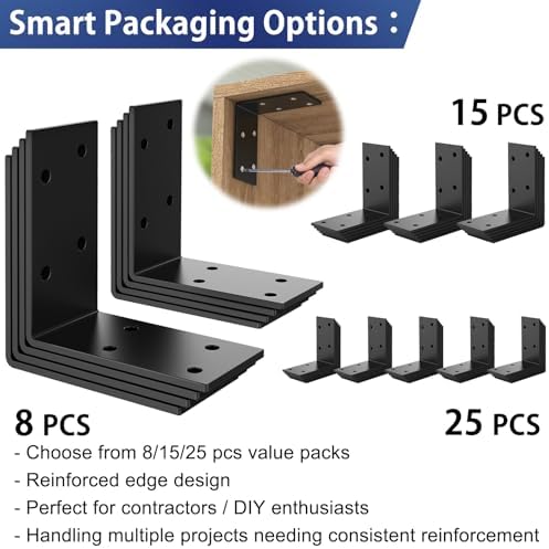 3 x 3 Inch L Brackets for Wood, Heavy Duty Galvanized Corner Braces, 15 PCS