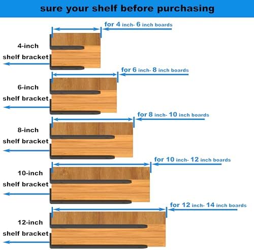 Eurydice Heavy Duty Floating Shelf Brackets, 1/4 in Thick 12 in 4Pack Black