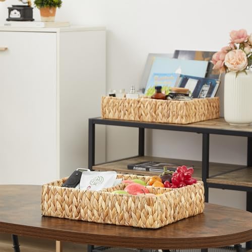 Vagusicc Wicker Divided Storage Basket, Hand-Woven Water Hyacinth Wicker Baskets, Basket for Drawer Organizing, 3 Sectio