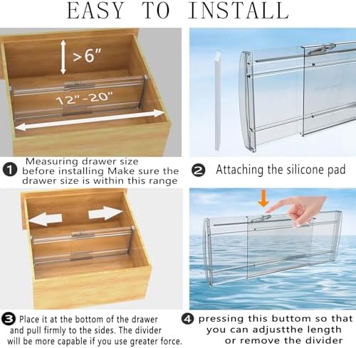 5 Pack 6" High Clear Adjustable Drawer Dividers Clothes,Expandable 12-20"