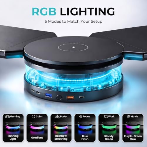 Dual Monitor Stand Riser with USB Hub, 15W Wireless Charging & RGB