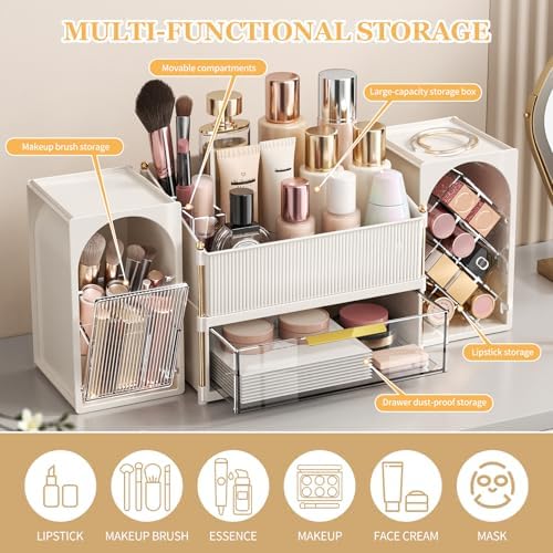 INVSSENE Stackable Makeup Organizer Countertop, Storage Perfume Skincare Cosmetic Lipstick Face Mask Makeup Brush Palett