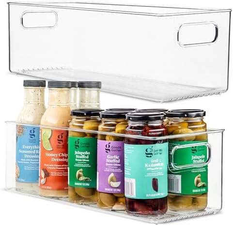 Plastic Food Storage 2 Pack Clear Container Bin with Handles for Organizing Kitchen, Pantry, Fridge, Freezer, Pantry, Ba