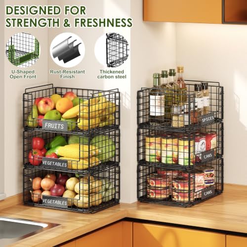 JKsmart 3 Pack XXL Stackable Wire Baskets, Pantry Organizers and Storage
