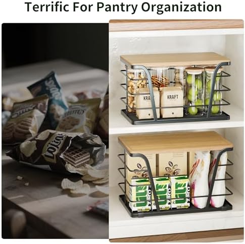 2 Pack Potato and Onion Storage Bins, Stackable Kitchen and Pantry Organizer with Bamboo Top & Lightweight PP Mat, for V
