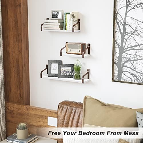 Love-KANKEI Floating Wall Shelves,Solid Wood/Metal Bracket,White Brown