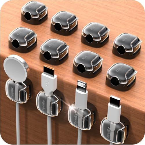 Cable Clips,12 Pack Cord Holder Cord Organizer [1s Lock & Strongest Adhesive] Spring Cord Clips Phone Charger Wire Desk 