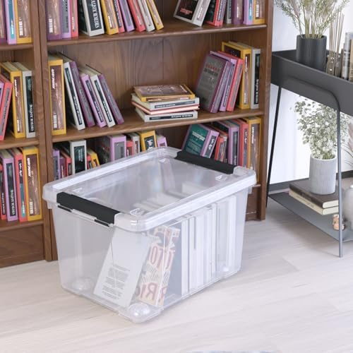 24 Quart Plastic Clear Storage Box with Wheel, 4-Pack Bin with Lid