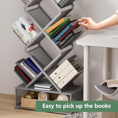Gintan 9-Tier Modern Book Shelves with Storage, Bedroom Shelves Folding Bookshelves, No Installation Required Shelf Tree