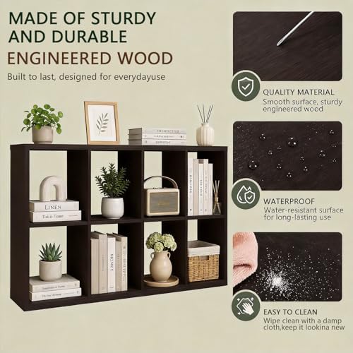 CTESNE【Wooden Thick Frame 8 Cube Storage Organizer Shelf with Anti-Tipping Kits + Reversible Open Back Bookcase, Horizon