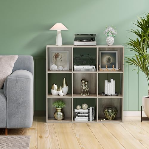 ZenStyle 9 Cube Storage Shelf Organizer, Wooden Bookshelf System Display Cube Shelves Compartments, Customizable W/ 5 Re