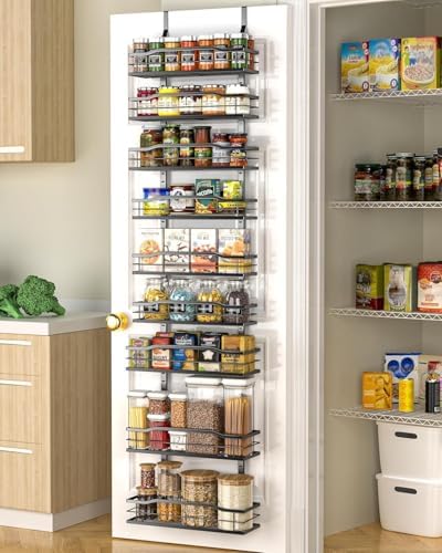 Moforoco 12.2"(W) Narrow 9-Tier Over The Door Pantry Organizer, Pantry Organization and Storage, Black Hanging Basket Wa