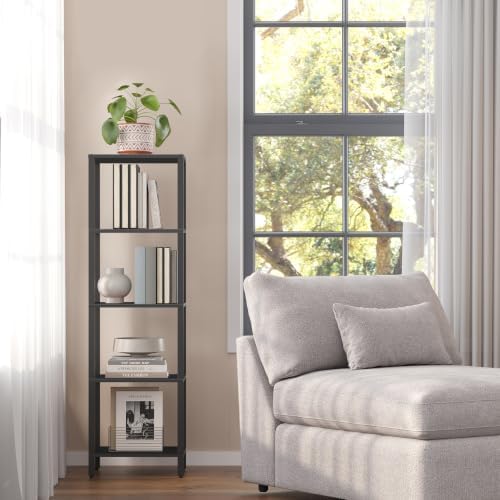 TUTOTAK Bookshelf, 5-Tier Tall Narrow Book Shelf for Small Space