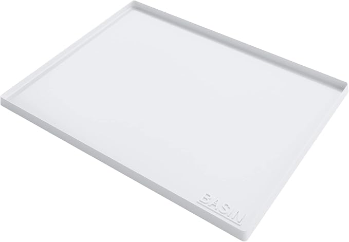 BASIN Under Sink Mats for Kitchen Waterproof - The Original Silicone Under Sink Liner Drip Tray - Designed in USA - Sink Cabinet Protector for Water Drips, Leaks, Spills - 28"x22" White