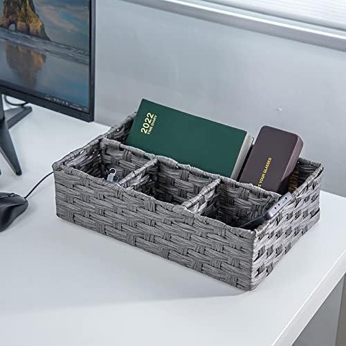 Toilet Paper Basket for Tank Topper,Woven Storage Box Cube Basket Bin Container, Shelf Cabinet(Grey 1pc) (14.17''L x 9.4