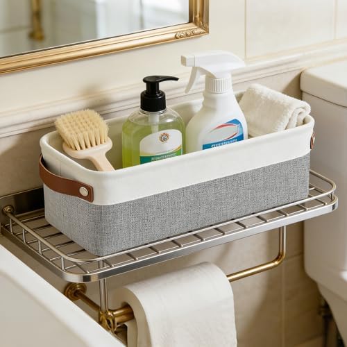 Bagnizer Small Fabric Storage Baskets, 15x6x5 inch Narrow Storage Bins 4-Pack Long Storage Basket for Organizing with Ha
