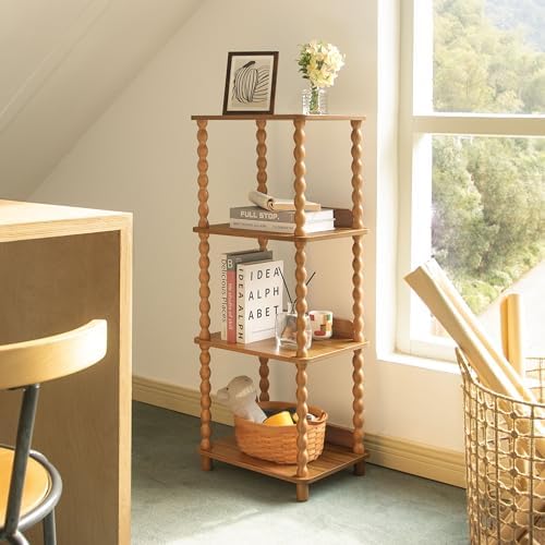 Fultyle Bookshelf, 4-Tier Bookcase with Open Shelves, Vintage Book Shelf for Small Spaces, Bedroom, Living Room and Offi