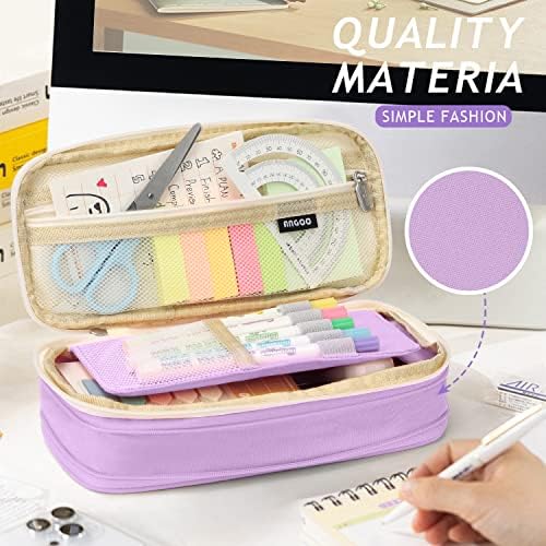 KPX Big Capacity Pencil Pen Case Bag with Zipper Office College School Storage Large Capacity Bag Pouch Holder Box Organizer Colorful (Purple)