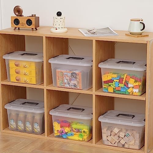 Citylife 6 Packs 8.5 QT Storage Bins with Lids Clear Plastic Bins with Grey Handle Stackable Storage Containers for Orga