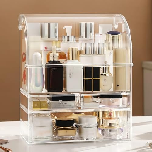 Clear Large Acrylic Makeup Organizer With Lid Cosmetic Storage Drawers Portable Makeup Organizers Dustproof And Waterpro