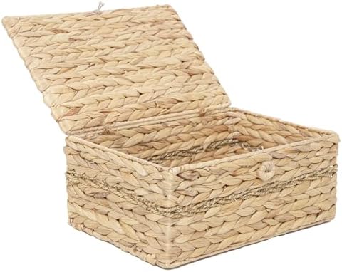 Wicker Basket with Lid,Woven Hyacinth Storage for Home Organizer