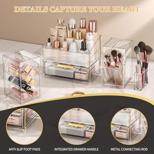 INVSSENE Stackable Makeup Organizer Countertop, Storage Perfume Skincare Cosmetic Lipstick Face Mask Makeup Brush Palett