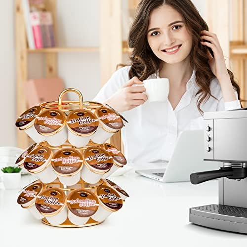 Coffee Pod Holder, K Cup Holders Carousel Organizer ,27 Coffee Pods Storage Compatible with K Cups, Spins 360-Degrees, M