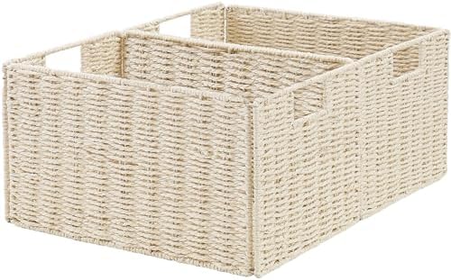 Vagusicc Wicker Storage Basket, Set of 2 Hand-Woven Paper Rope Wicker Basket, Small Storage Baskets for Organizing Toile
