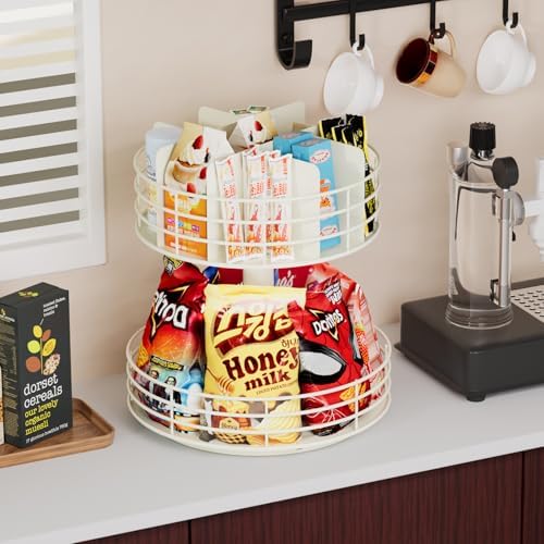 Snack Organizer - Versatile Snack Storage 2 Tier Lazy Susan with Convenient Grab-and-Go Design, Metal Snack Holder for H