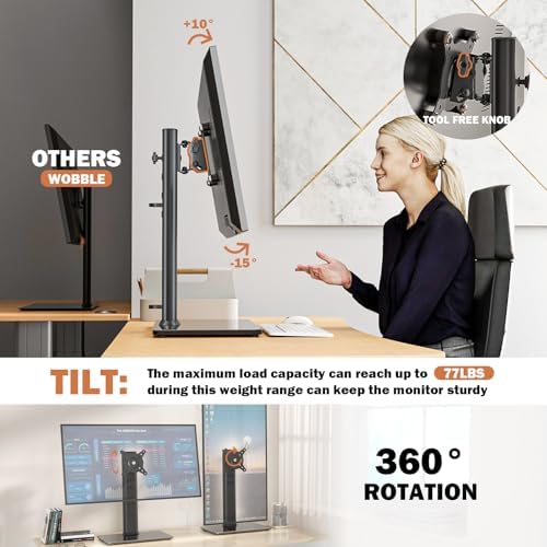 Single LCD Computer Monitor Free-Standing Desk Stand Mount Riser for 13 inch to 32 inch screen with Swivel, Height Adjus