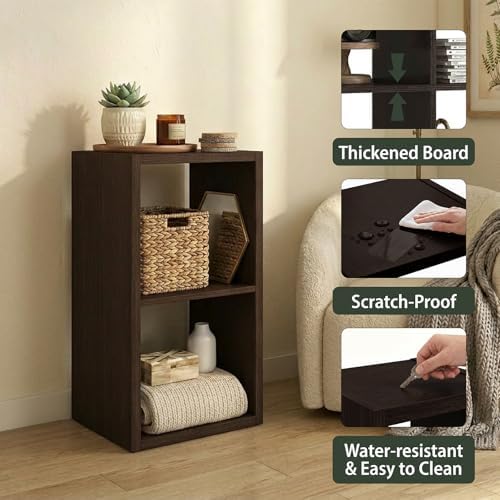 WannabeMyself【2026 Wooden Thick Frame】 2 Cube Storage Organizer with Anti-Tipping Kits, Reversible Open Back Book Shelf,