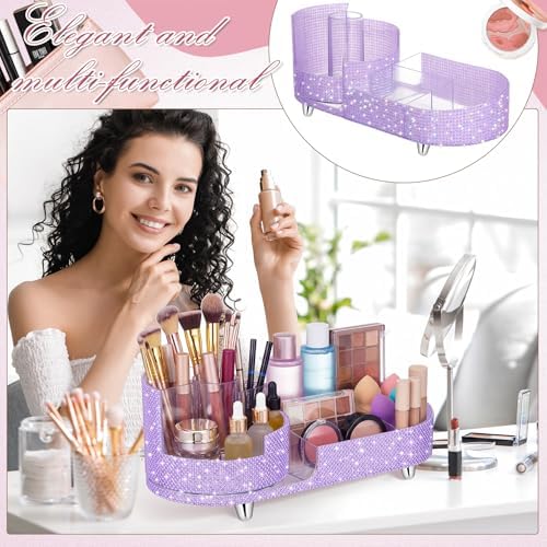 Rotating Makeup Organizer Vanity, Purple, Pearl