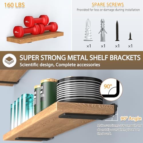 Goovilla Shelf Brackets 4 Inch, 6 Pack Floating Shelf Bracket, Heavy Duty Shelf Brackets for Wood Shelves, Black Metal W