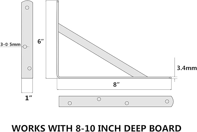NEODROP 16-Pack 8 Inch Heavy Duty Shelf Brackets, Large Wall Bracket for Kitchen Garage Floating Shelves, Black Powder-Coated Steel