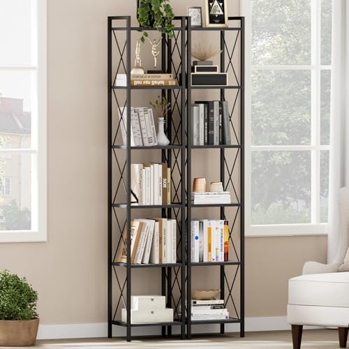 Homhedy 6 Tier Small Bookshelf, Tall Narrow Bookcase, Metal Book Shelf