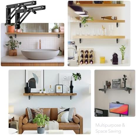 JOY DECOR Matte Black Folding Shelf Brackets, 12 Inch, 4 Pack