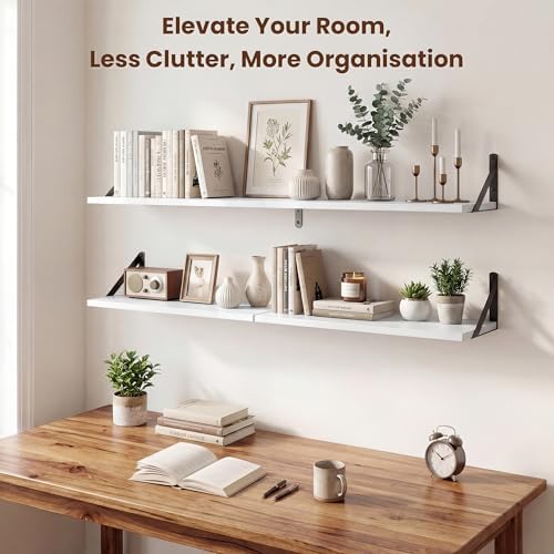Axeman 36 Inch Floating Shelves, 8 Inch Deep White Wall Shelves Set of 2