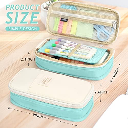 KPX Big Capacity Pencil Pen Case Bag with Zipper Office College School Storage Large Capacity Bag Pouch Holder Box Organizer Colorful (Cyan)