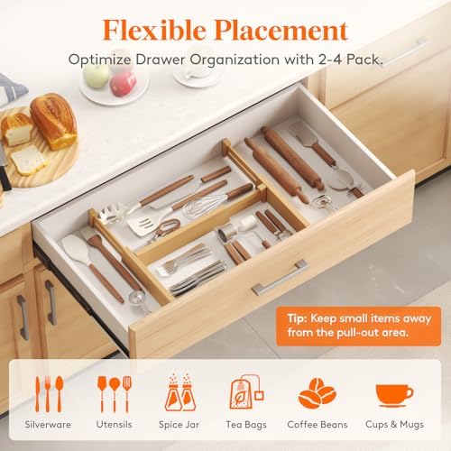 Lifewit 2.4" Kitchen Drawer Dividers, Adjustable Bamboo Drawer Organizers